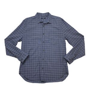7 For All Mankind Shirt Mens XL Extra Large Blue Plaid Long Sleeve Cotton Button